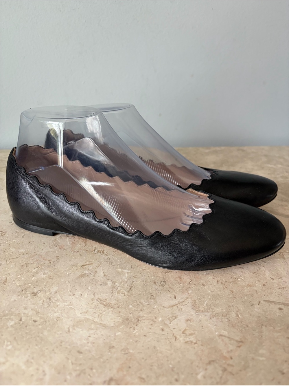 Chloé Lauren Scalloped Ballet Flat Chloe Black Leather Size 39 US 8.5 Designer